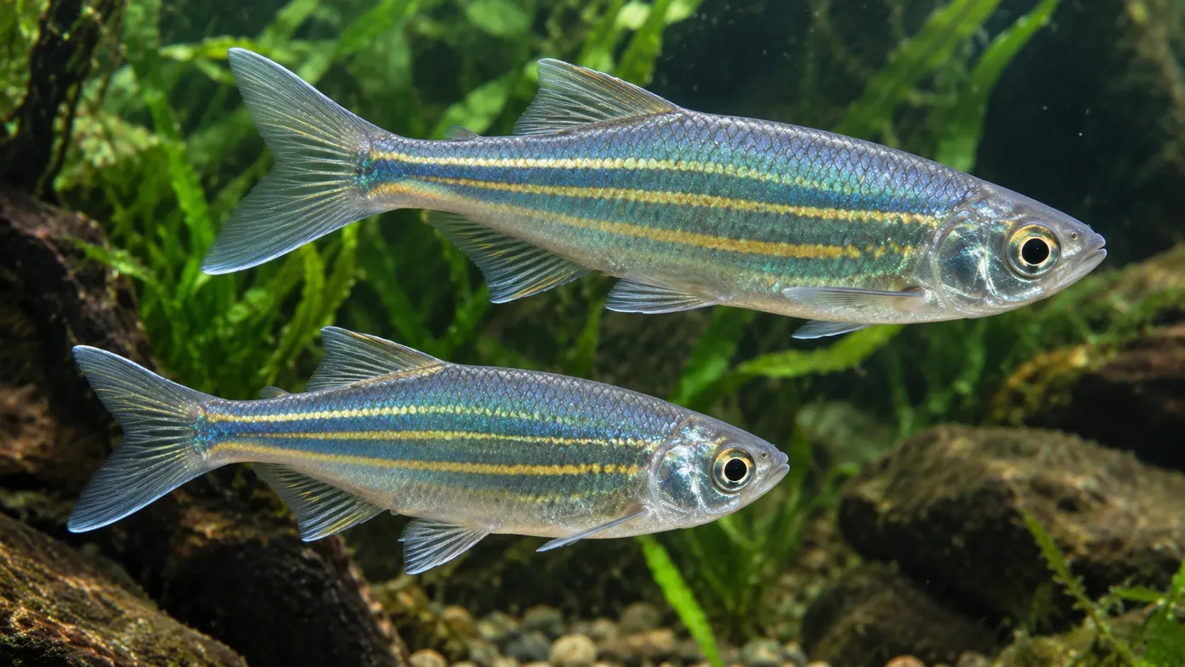 Giant danio swimming in a freshwater aquarium